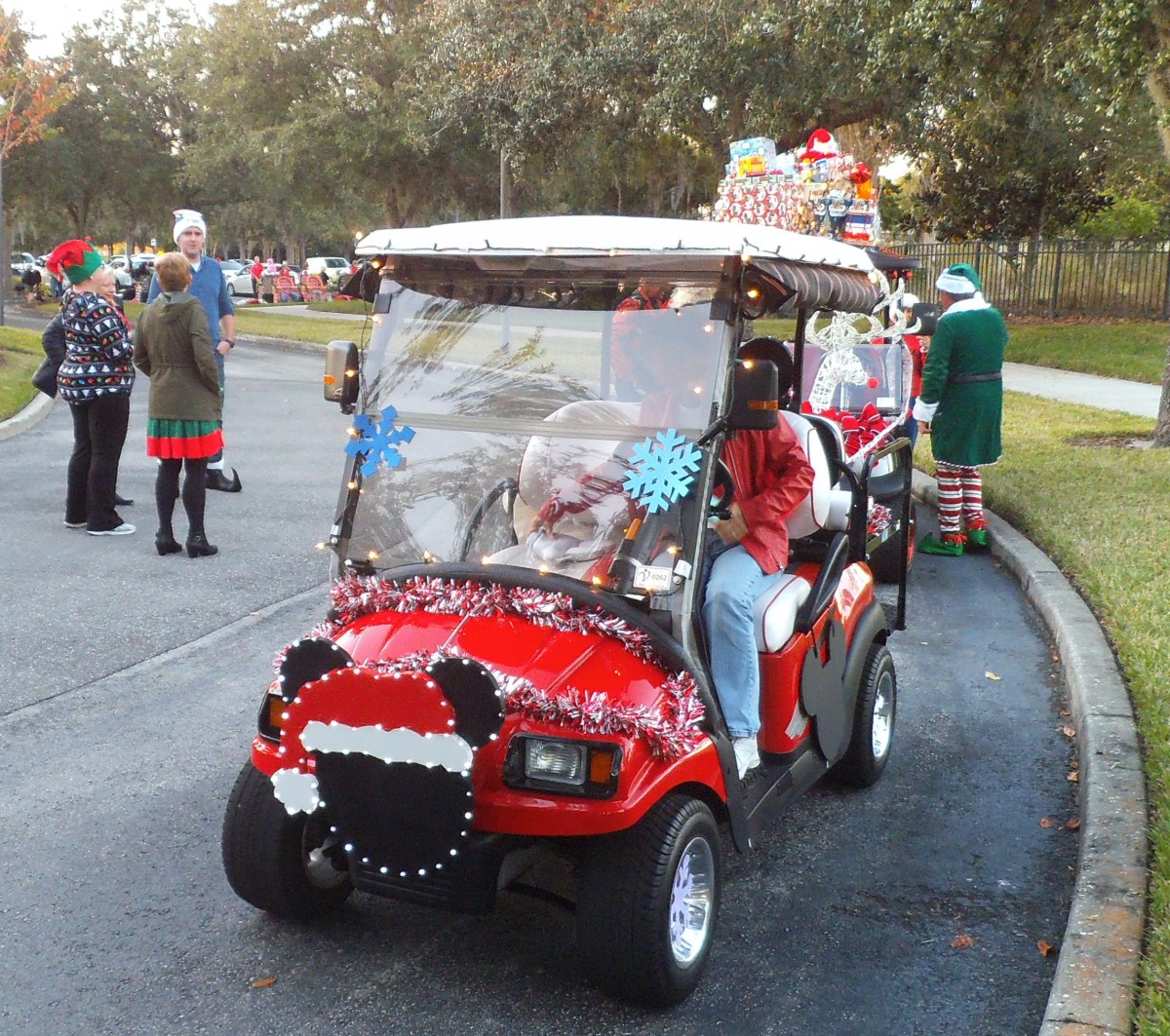 Golf carts decorated for christmas