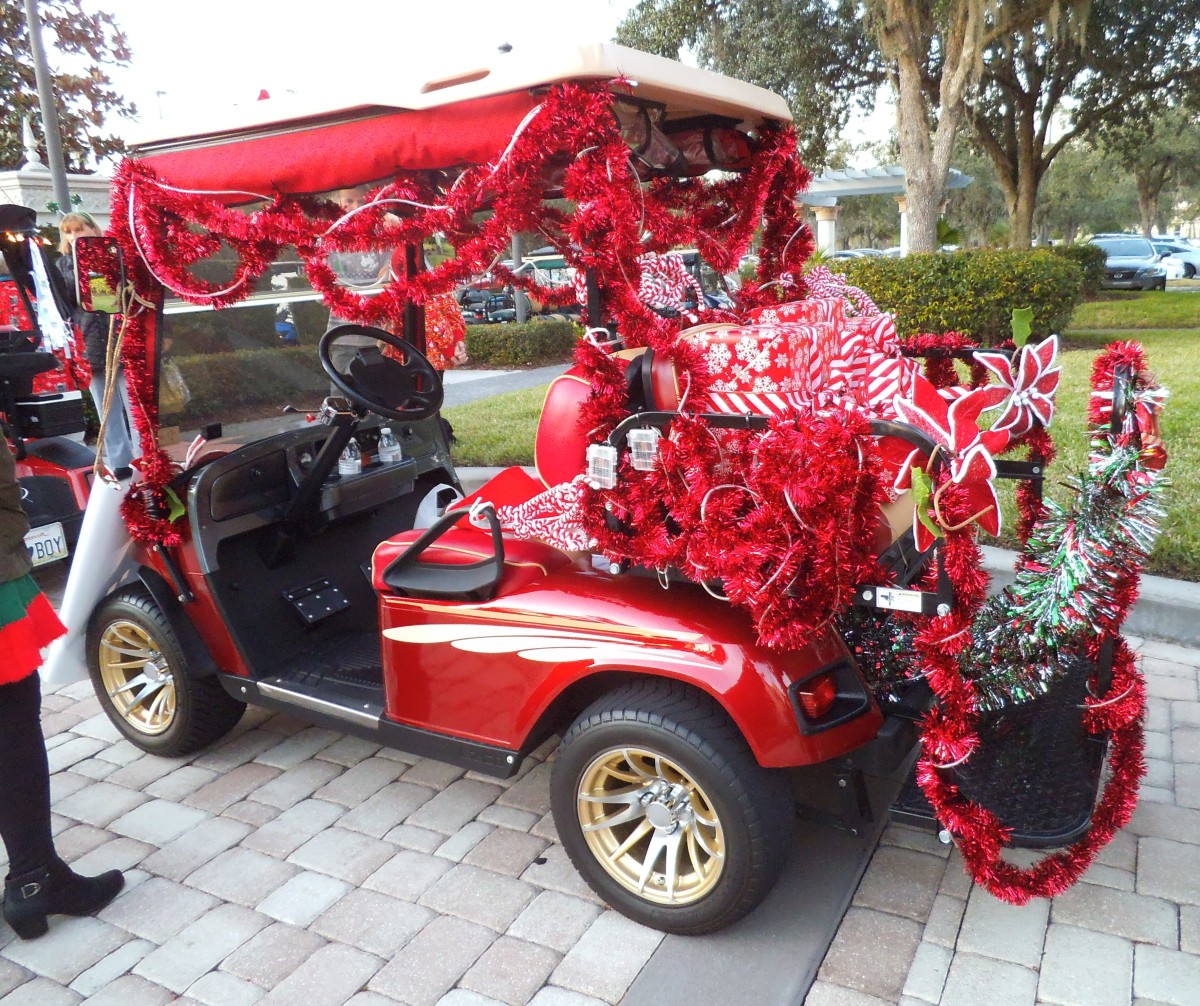 Golf carts decorated for christmas